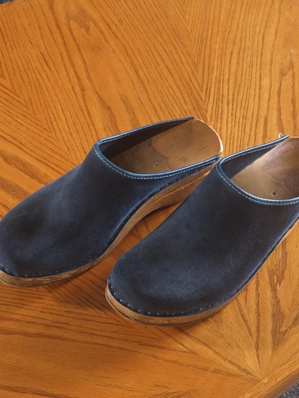 Men's Vintage Navy Suede Clog Mules Sz 44